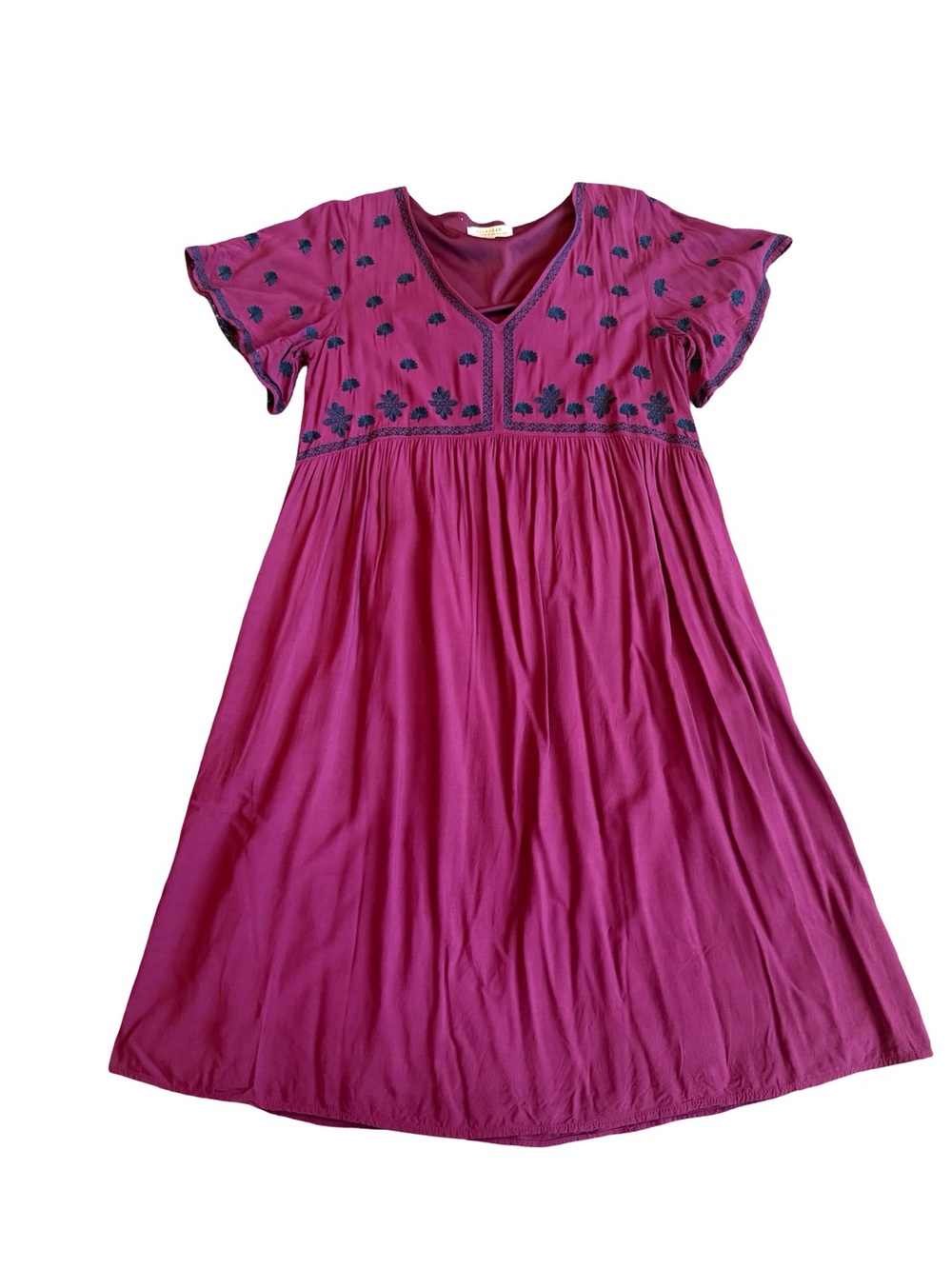 Polagram Stretchy Midi Dress Embroidered Short Sleeve Bohemian Boho Size Small